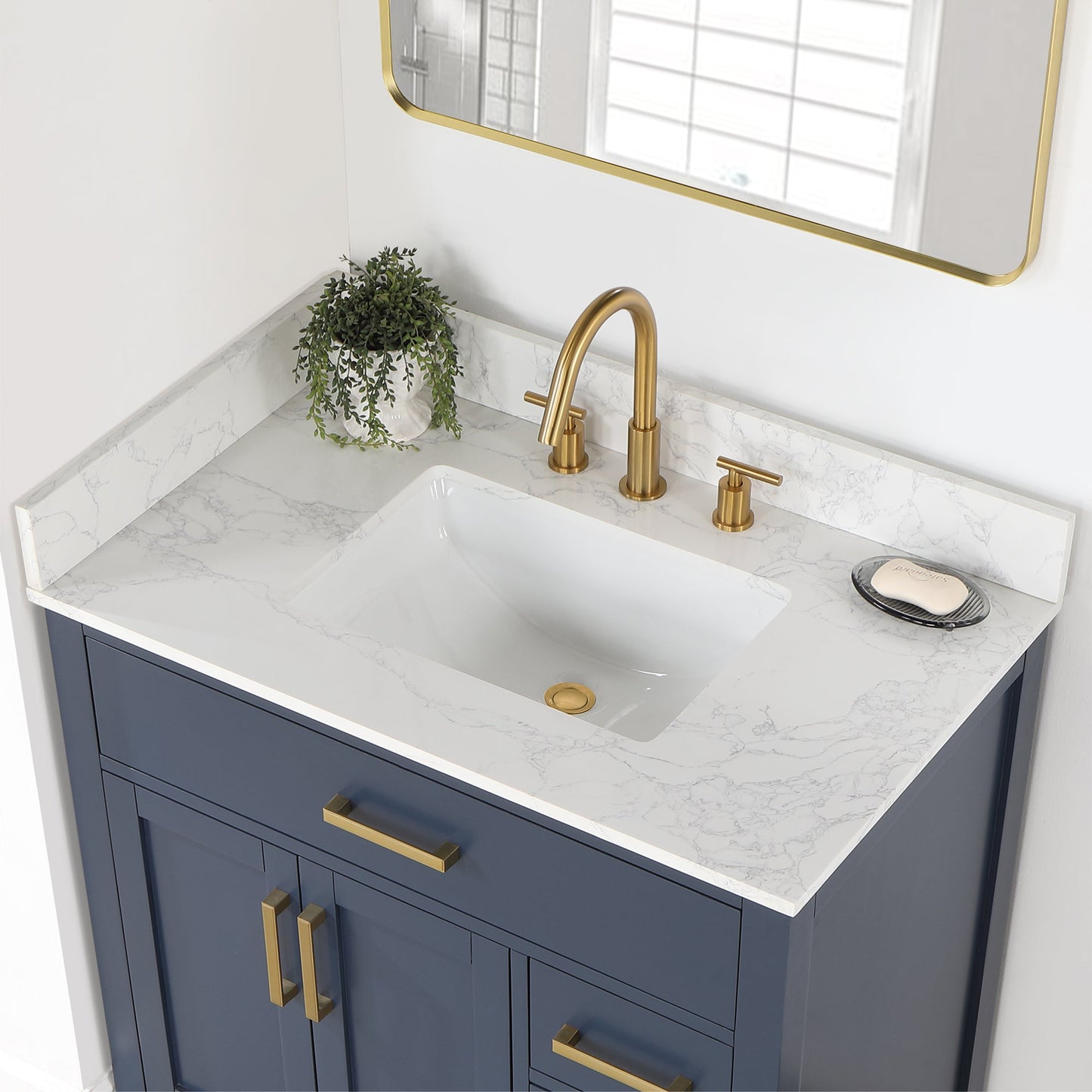 Gavino 36" Single Bathroom Vanity in Royal Blue with Grain White Engineered Stone Countertop without Mirror