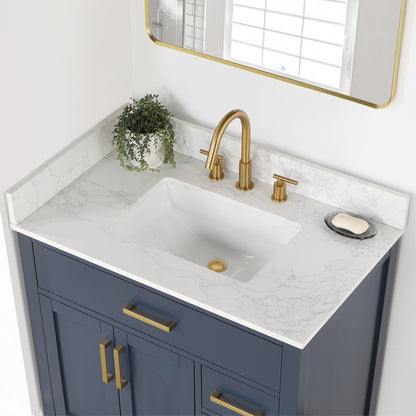 Gavino 36" Single Bathroom Vanity in Royal Blue with Grain White Engineered Stone Countertop without Mirror