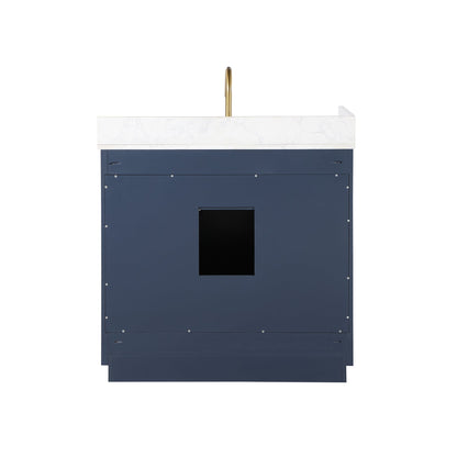 Gavino 36" Single Bathroom Vanity in Royal Blue with Grain White Engineered Stone Countertop with Mirror