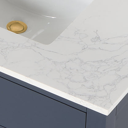 Gavino 36" Single Bathroom Vanity in Royal Blue with Grain White Engineered Stone Countertop with Mirror