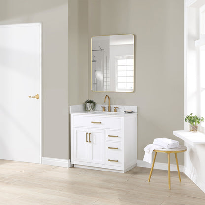 Gavino 36" Single Bathroom Vanity in White with Grain White Engineered Stone Countertop without Mirror