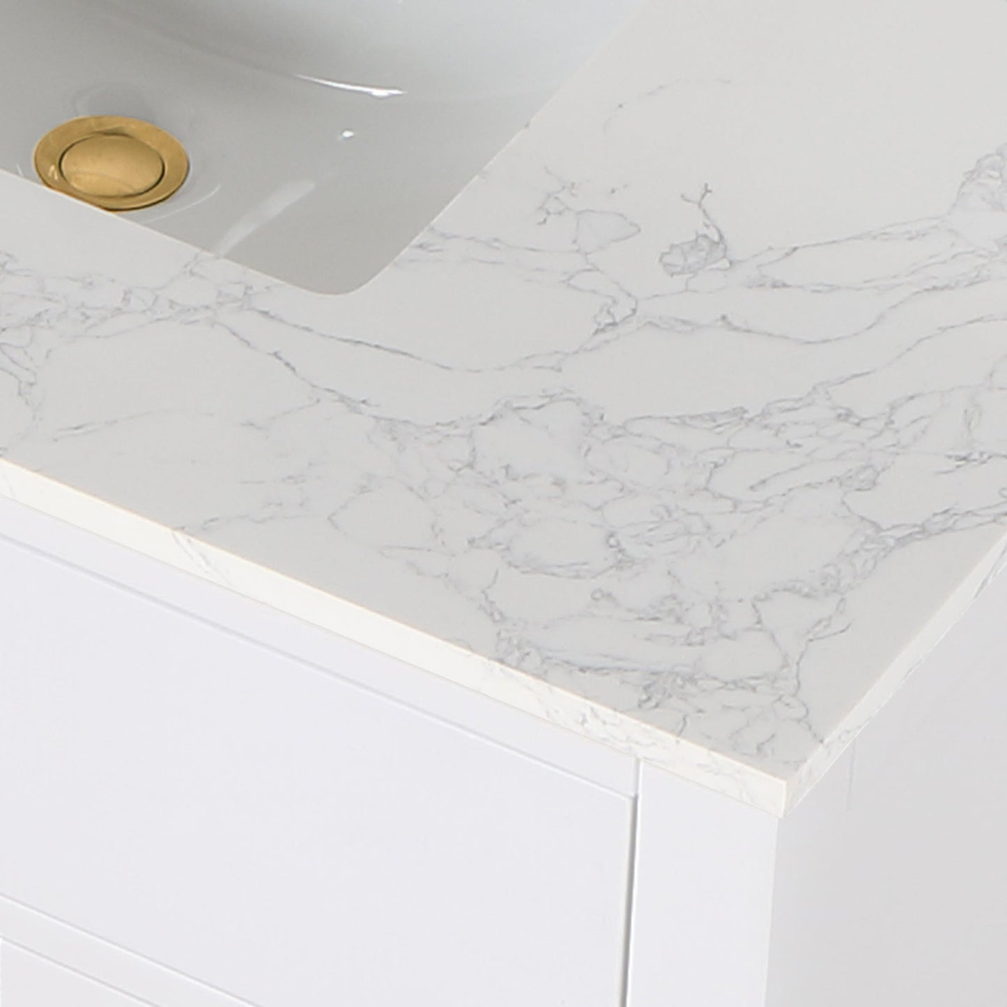 Gavino 36" Single Bathroom Vanity in White with Grain White Engineered Stone Countertop without Mirror
