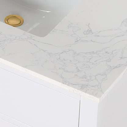Gavino 36" Single Bathroom Vanity in White with Grain White Engineered Stone Countertop without Mirror