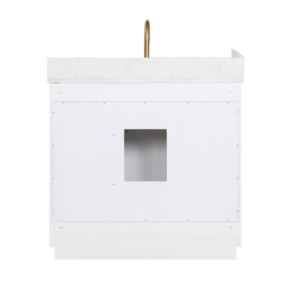 Gavino 36" Single Bathroom Vanity in White with Grain White Engineered Stone Countertop with Mirror
