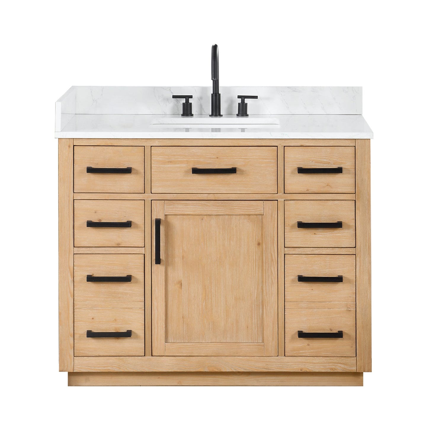 Gavino 42" Single Bathroom Vanity in Light Brown with Grain White Engineered Stone Countertop without Mirror