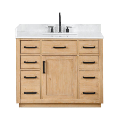 Gavino 42" Single Bathroom Vanity in Light Brown with Grain White Engineered Stone Countertop without Mirror