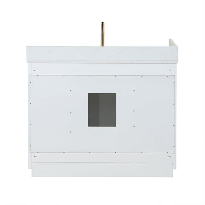 Gavino 42" Single Bathroom Vanity in White with Grain White Engineered Stone Countertop without Mirror