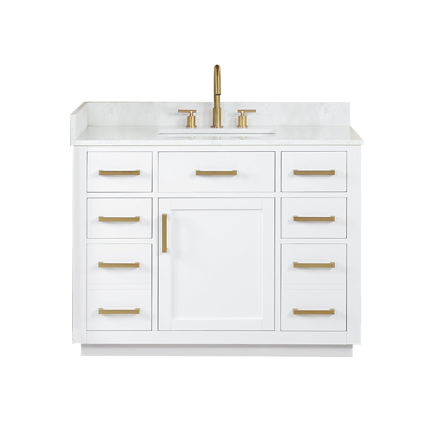 Gavino 42" Single Bathroom Vanity in White with Grain White Engineered Stone Countertop without Mirror