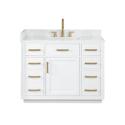 Gavino 42" Single Bathroom Vanity in White with Grain White Engineered Stone Countertop without Mirror