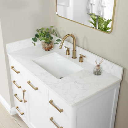 Gavino 42" Single Bathroom Vanity in White with Grain White Engineered Stone Countertop without Mirror