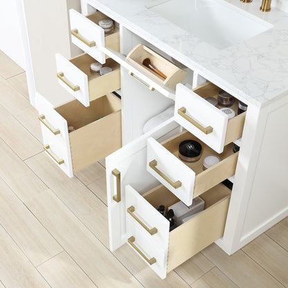 Gavino 42" Single Bathroom Vanity in White with Grain White Engineered Stone Countertop without Mirror