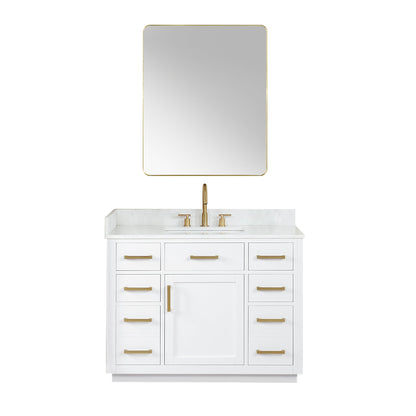 Gavino 42" Single Bathroom Vanity in White with Grain White Engineered Stone Countertop with Mirror