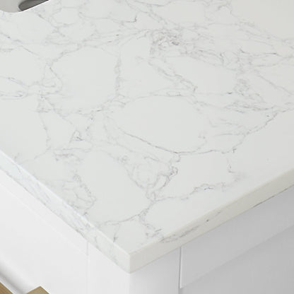 Gavino 42" Single Bathroom Vanity in White with Grain White Engineered Stone Countertop with Mirror