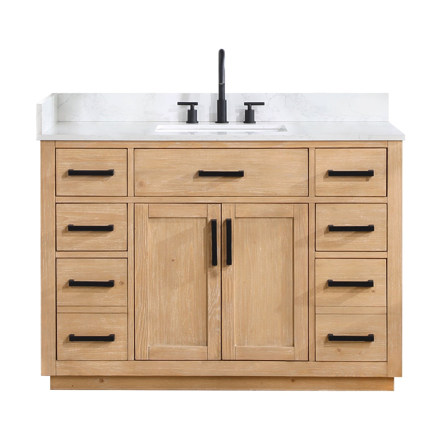 Gavino 48" Single Bathroom Vanity in Light Brown with Grain White Engineered Stone Countertop without Mirror