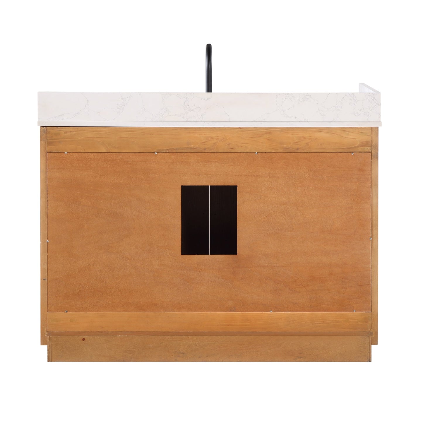 Gavino 48" Single Bathroom Vanity in Light Brown with Grain White Engineered Stone Countertop with Mirror