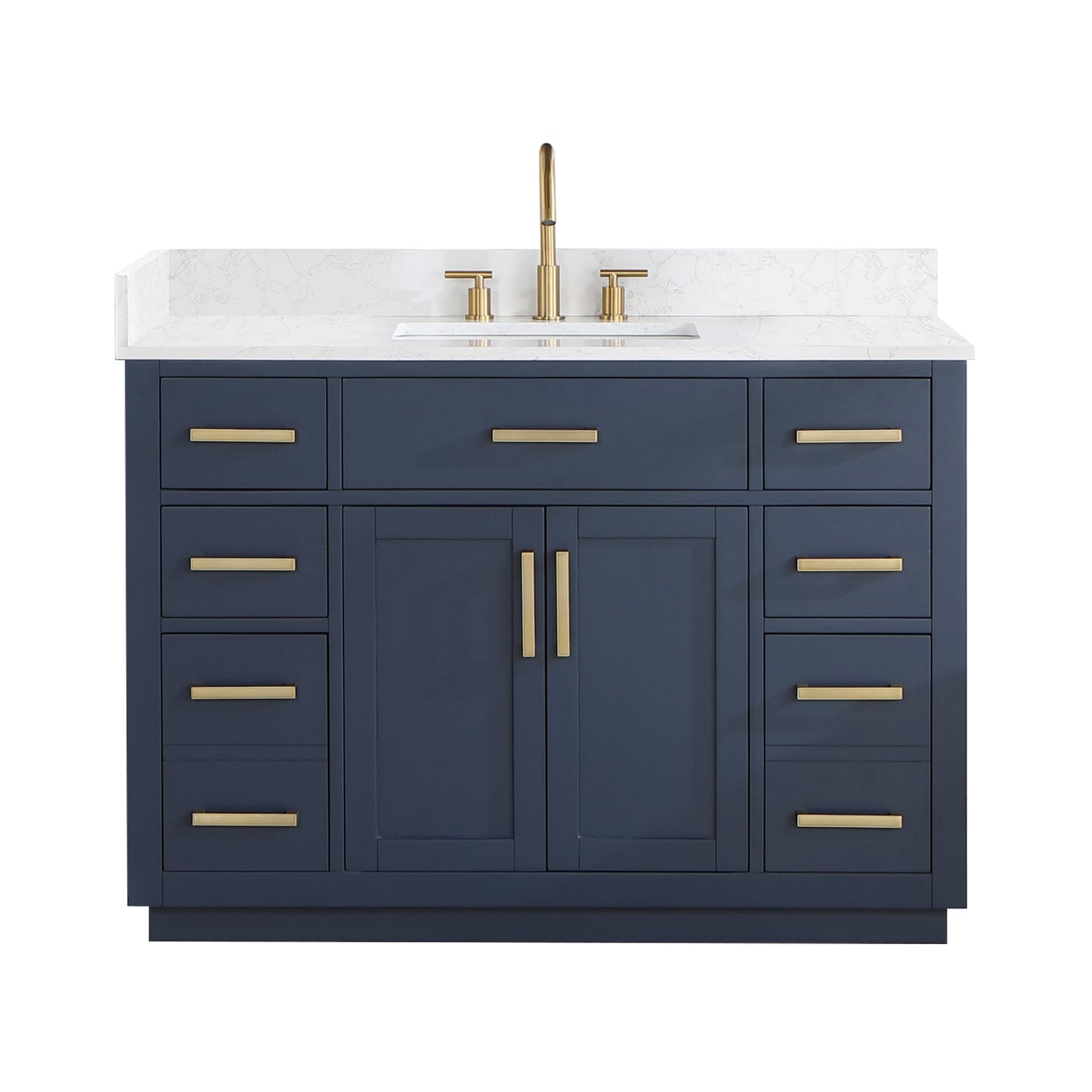 Gavino 48" Single Bathroom Vanity in Royal Blue with Grain White Engineered Stone Countertop without Mirror