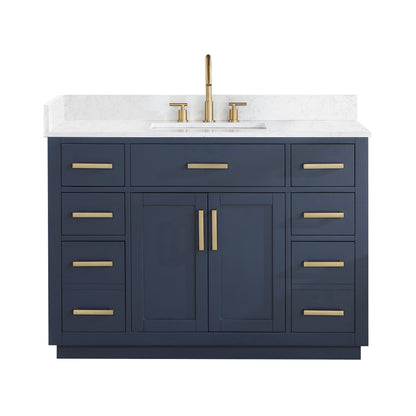 Gavino 48" Single Bathroom Vanity in Royal Blue with Grain White Engineered Stone Countertop without Mirror