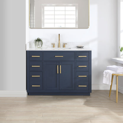 Gavino 48" Single Bathroom Vanity in Royal Blue with Grain White Engineered Stone Countertop without Mirror