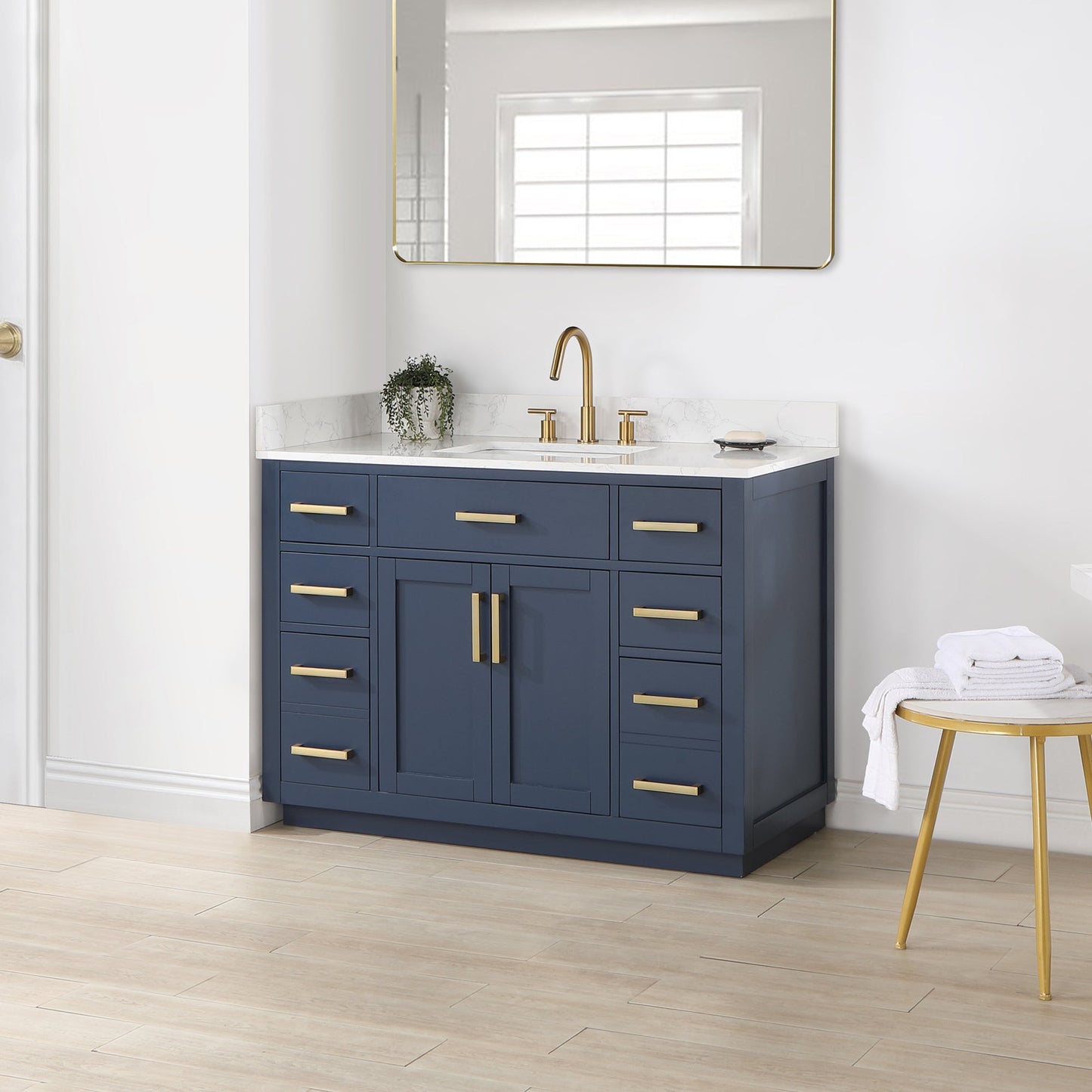 Gavino 48" Single Bathroom Vanity in Royal Blue with Grain White Engineered Stone Countertop without Mirror