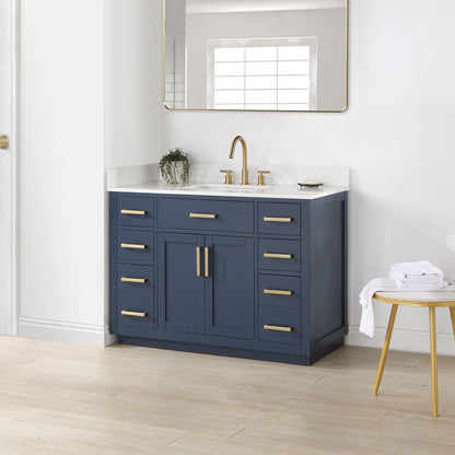 Gavino 48" Single Bathroom Vanity in Royal Blue with Grain White Engineered Stone Countertop without Mirror