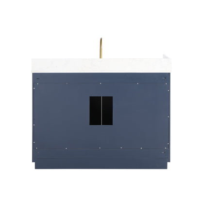 Gavino 48" Single Bathroom Vanity in Royal Blue with Grain White Engineered Stone Countertop with Mirror