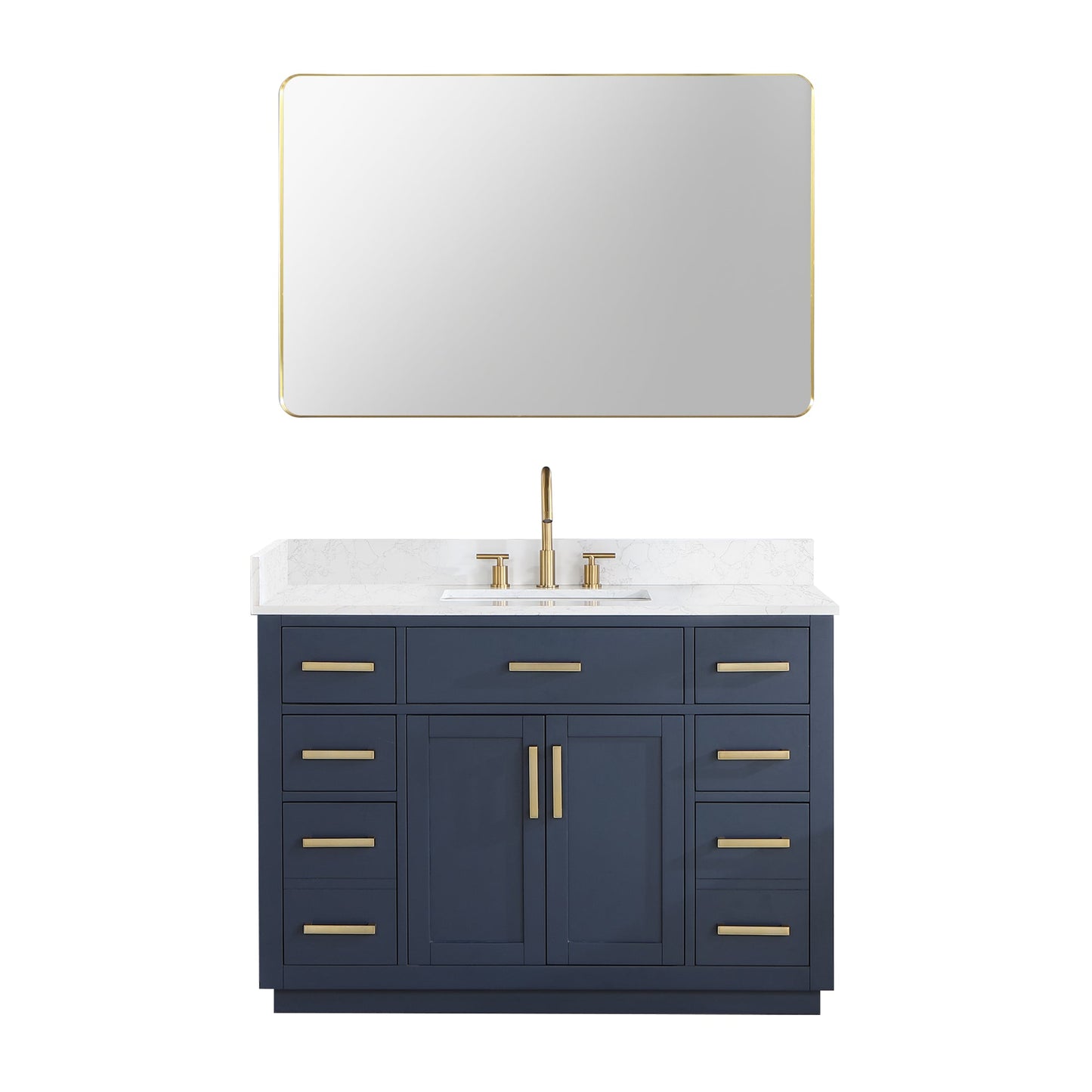 Gavino 48" Single Bathroom Vanity in Royal Blue with Grain White Engineered Stone Countertop with Mirror