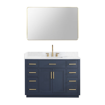 Gavino 48" Single Bathroom Vanity in Royal Blue with Grain White Engineered Stone Countertop with Mirror