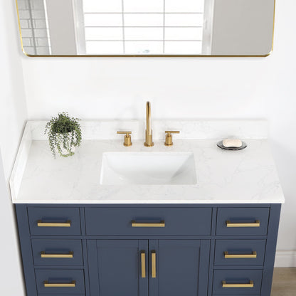 Gavino 48" Single Bathroom Vanity in Royal Blue with Grain White Engineered Stone Countertop with Mirror