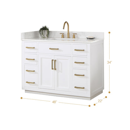 Gavino 48" Single Bathroom Vanity in White with Grain White Engineered Stone Countertop without Mirror