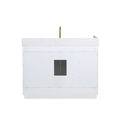 Gavino 48" Single Bathroom Vanity in White with Grain White Engineered Stone Countertop without Mirror