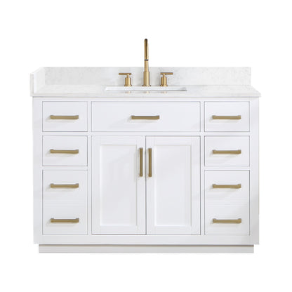 Gavino 48" Single Bathroom Vanity in White with Grain White Engineered Stone Countertop without Mirror