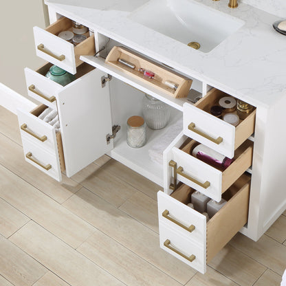 Gavino 48" Single Bathroom Vanity in White with Grain White Engineered Stone Countertop without Mirror
