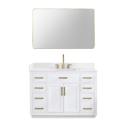 Gavino 48" Single Bathroom Vanity in White with Grain White Engineered Stone Countertop with Mirror