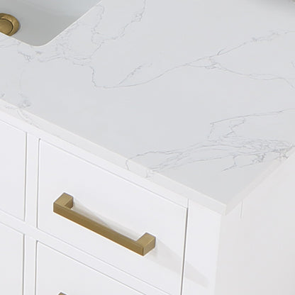 Gavino 48" Single Bathroom Vanity in White with Grain White Engineered Stone Countertop with Mirror