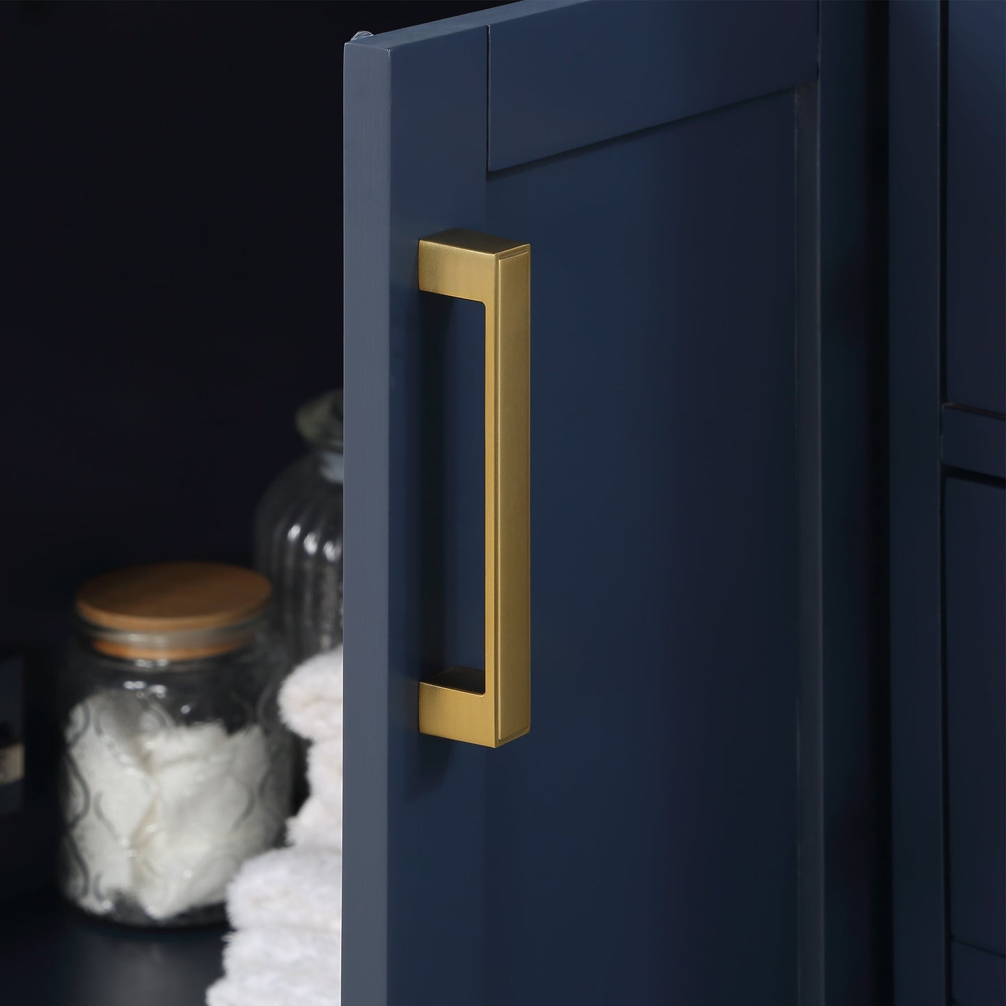 Gavino 60" Double Bathroom Vanity in Royal Blue with Grain White Engineered Stone Countertop without Mirror