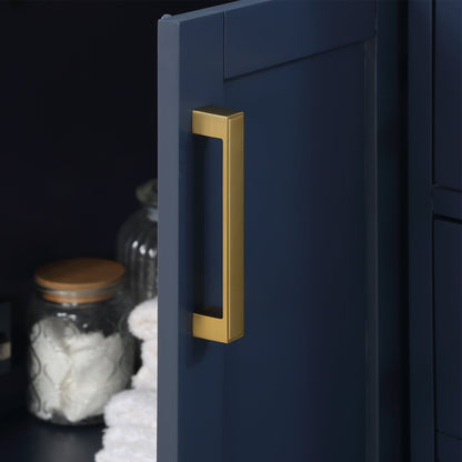 Gavino 60" Double Bathroom Vanity in Royal Blue with Grain White Engineered Stone Countertop without Mirror