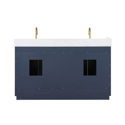Gavino 60" Double Bathroom Vanity in Royal Blue with Grain White Engineered Stone Countertop without Mirror