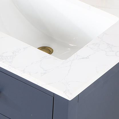 Gavino 60" Double Bathroom Vanity in Royal Blue with Grain White Engineered Stone Countertop with Mirror