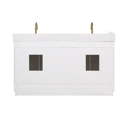 Gavino 60" Double Bathroom Vanity in White with Grain White Engineered Stone Countertop without Mirror