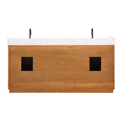 Gavino 72" Double Bathroom Vanity in Light Brown with Grain White Engineered Stone Countertop without Mirror