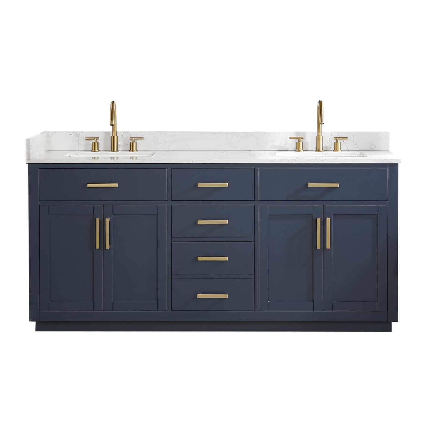 Gavino 72" Double Bathroom Vanity in Royal Blue with Grain White Engineered Stone Countertop without Mirror