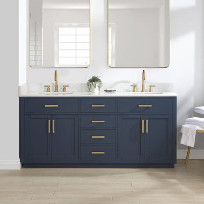 Gavino 72" Double Bathroom Vanity in Royal Blue with Grain White Engineered Stone Countertop without Mirror