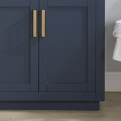 Gavino 72" Double Bathroom Vanity in Royal Blue with Grain White Engineered Stone Countertop without Mirror