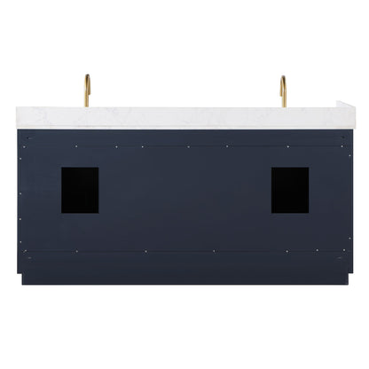 Gavino 72" Double Bathroom Vanity in Royal Blue with Grain White Engineered Stone Countertop with Mirror