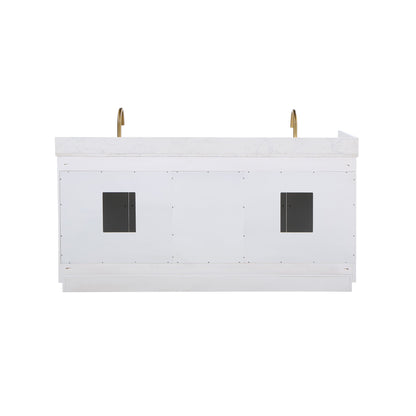 Gavino 72" Double Bathroom Vanity in White with Grain White Engineered Stone Countertop without Mirror
