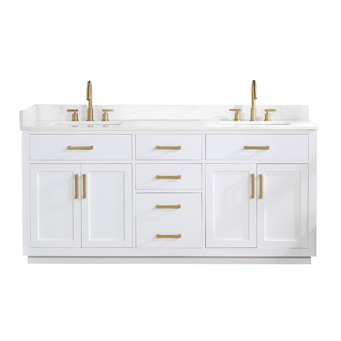Gavino 72" Double Bathroom Vanity in White with Grain White Engineered Stone Countertop without Mirror