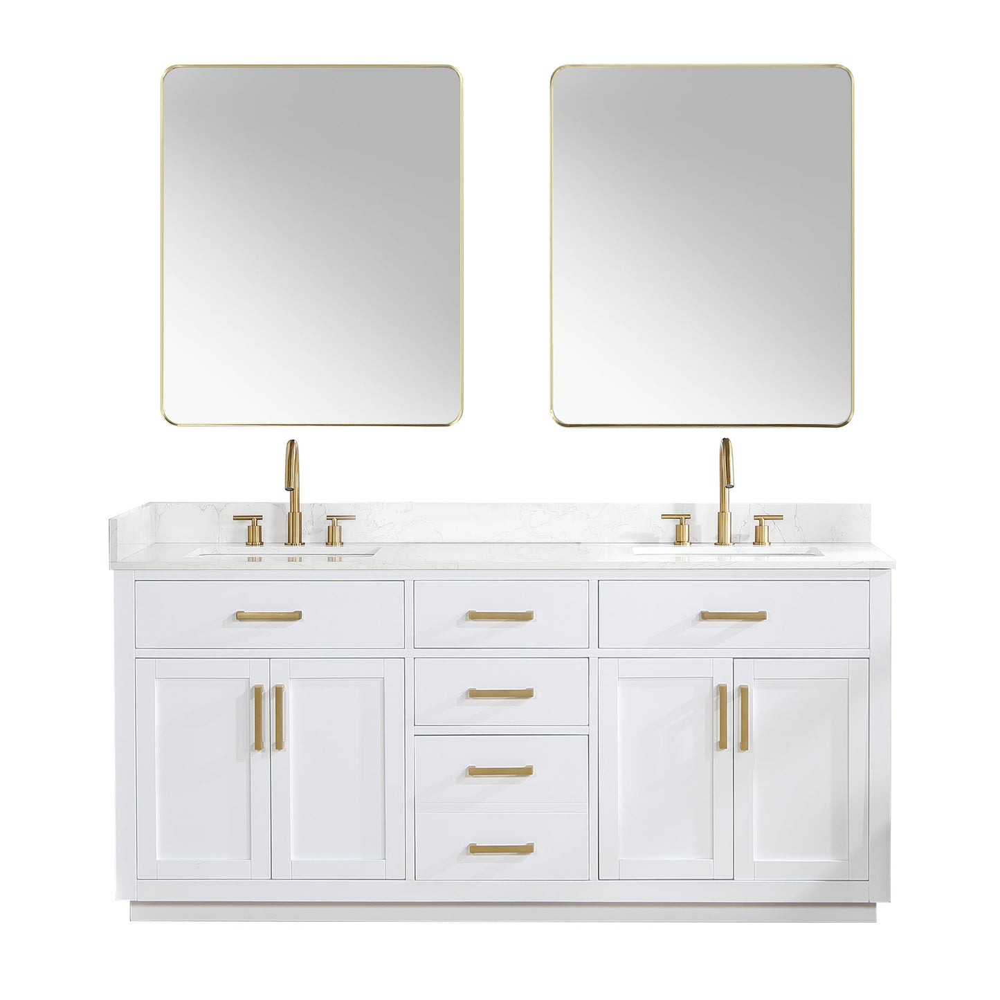 Gavino 72" Double Bathroom Vanity in White with Grain White Engineered Stone Countertop with Mirror
