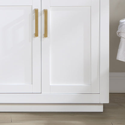 Gavino 72" Double Bathroom Vanity in White with Grain White Engineered Stone Countertop with Mirror