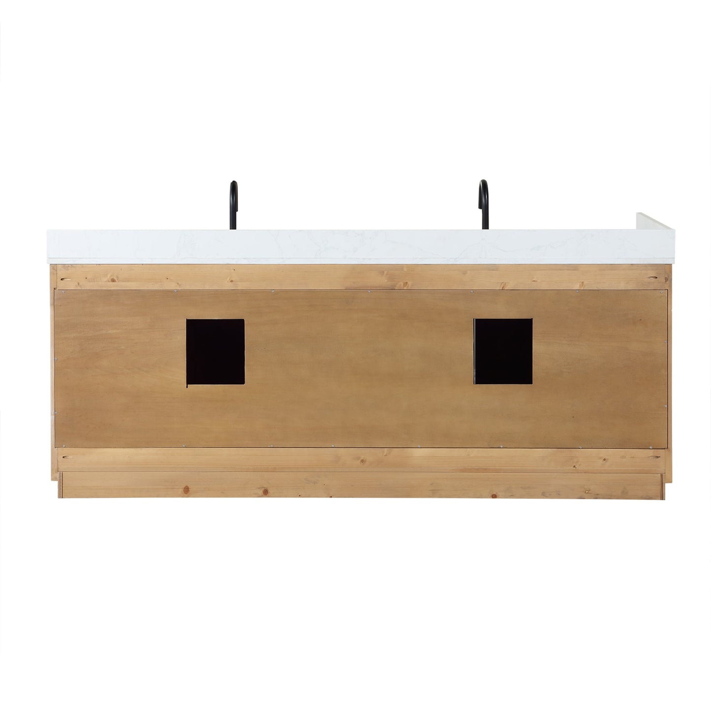 Gavino 84" Double Bathroom Vanity in Light Brown with Grain White Engineered Stone Countertop with Mirror
