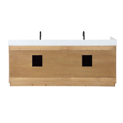 Gavino 84" Double Bathroom Vanity in Light Brown with Grain White Engineered Stone Countertop with Mirror